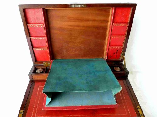 VICTORIAN WRITING SLOPE LETTER RACK DOUBLE OPENING PORTABLE DESK MAHOGANY - ADDITIONAL PHOTO 9