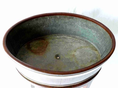 GEORGIAN OVAL BRASS BOUND MAHOGANY WINE COOLER ON STAND - ADDITIONAL PHOTO 3