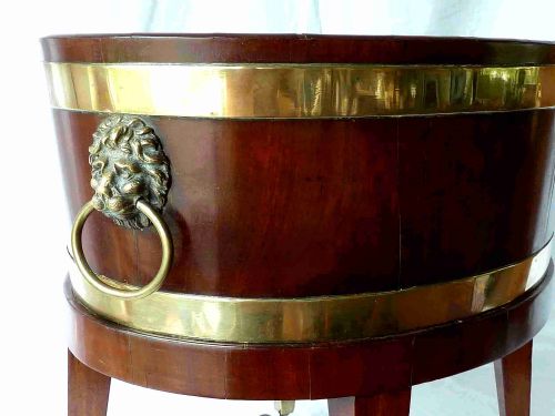 GEORGIAN OVAL BRASS BOUND MAHOGANY WINE COOLER ON STAND - ADDITIONAL PHOTO 6