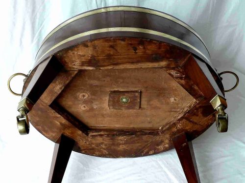 GEORGIAN OVAL BRASS BOUND MAHOGANY WINE COOLER ON STAND - ADDITIONAL PHOTO 8