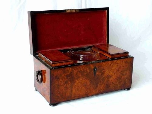 regency pollard oak tea caddy original glass bowl liner lidded boxes - CATEGORY: ANTIQUE BOXES - DATED REGENCY