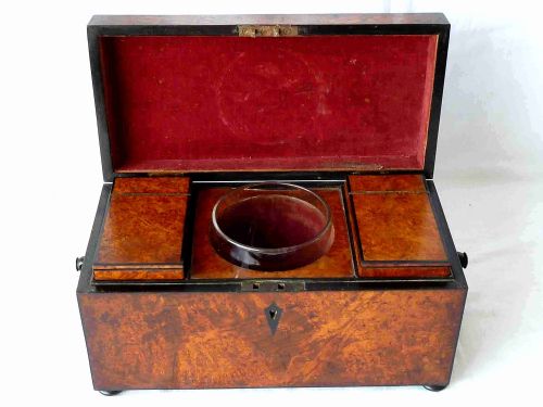 REGENCY POLLARD OAK TEA CADDY ORIGINAL GLASS BOWL LINER LIDDED BOXES - ADDITIONAL PHOTO 5