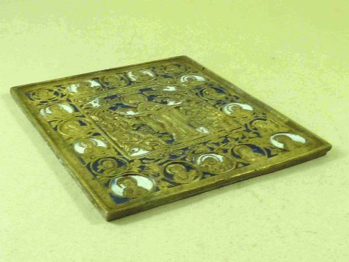 RUSSIAN BRASS ORTHODOX ICON PLAQUETTE MOTHER OF GOD JOY TO ALL WHO SORROW VIRGIN ANTIQUE - ADDITIONAL PHOTO 2