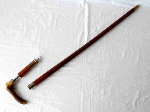 walking stick corkscrew brass mechanical gadget cane - CATEGORY: ANTIQUE MISCELLANEOUS - DATED 1890