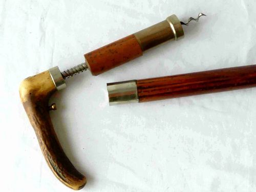 WALKING STICK CORKSCREW BRASS MECHANICAL GADGET CANE - ADDITIONAL PHOTO 1