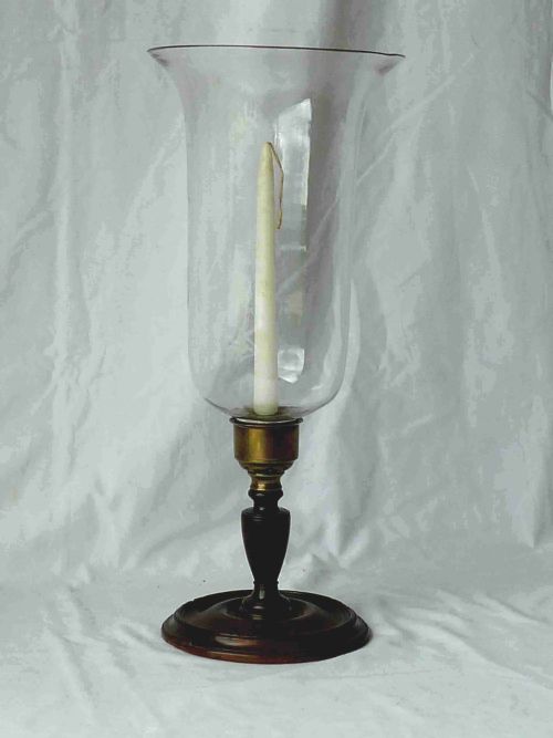 GEORGIAN MAHOGANY TABLE CANDLESTICK STORM LAMP HURRICANE SHADE - ADDITIONAL PHOTO 1