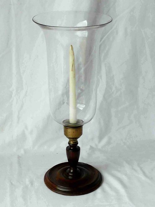 GEORGIAN MAHOGANY TABLE CANDLESTICK STORM LAMP HURRICANE SHADE - ADDITIONAL PHOTO 2