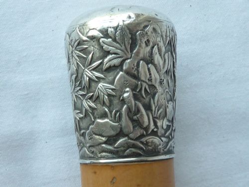 CHINESE EXPORT SILVER TOP WALKING STICK CANE MALACCA BTH - ADDITIONAL PHOTO 7