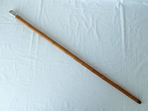 CHINESE EXPORT SILVER TOP WALKING STICK CANE SQUARE BAMBOO - ADDITIONAL PHOTO 1