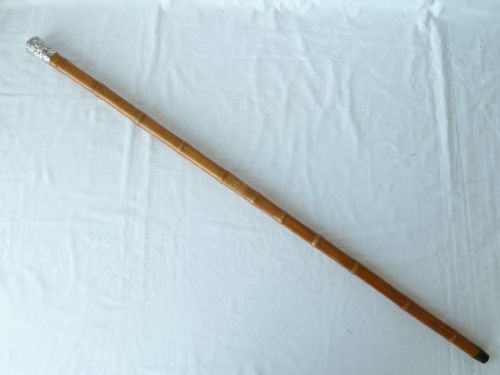 CHINESE EXPORT SILVER TOP WALKING STICK CANE SQUARE BAMBOO - ADDITIONAL PHOTO 2