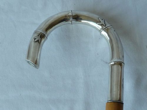 MALACCA BAMBOO SILVER CROOK HANDLE WALKING STICK CHINESE EXPORT - ADDITIONAL PHOTO 6