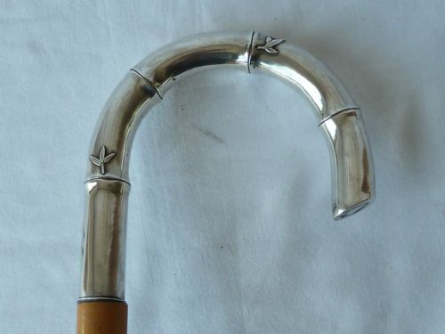 MALACCA BAMBOO SILVER CROOK HANDLE WALKING STICK CHINESE EXPORT - ADDITIONAL PHOTO 7