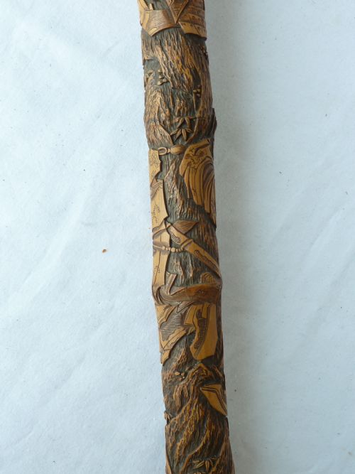 JAPANESE EXPORT WALKING STICK CANE CARVED SAMURAI BAMBOO - ADDITIONAL PHOTO 6
