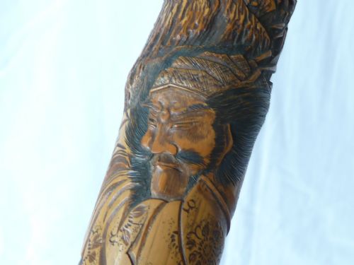 JAPANESE EXPORT WALKING STICK CANE CARVED SAMURAI BAMBOO - ADDITIONAL PHOTO 13