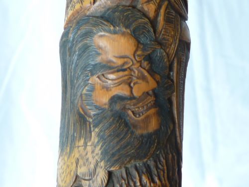 JAPANESE EXPORT WALKING STICK CANE CARVED SAMURAI BAMBOO - ADDITIONAL PHOTO 15
