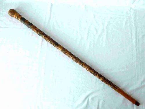 japanese export walking stick cane carved samurai bamboo - CATEGORY: ANTIQUE MISCELLANEOUS - DATED 1900