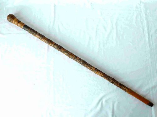 JAPANESE EXPORT WALKING STICK CANE CARVED SAMURAI BAMBOO - ADDITIONAL PHOTO 1