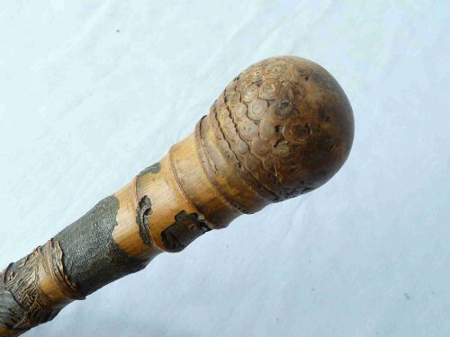 JAPANESE EXPORT WALKING STICK CANE CARVED SAMURAI BAMBOO - ADDITIONAL PHOTO 3