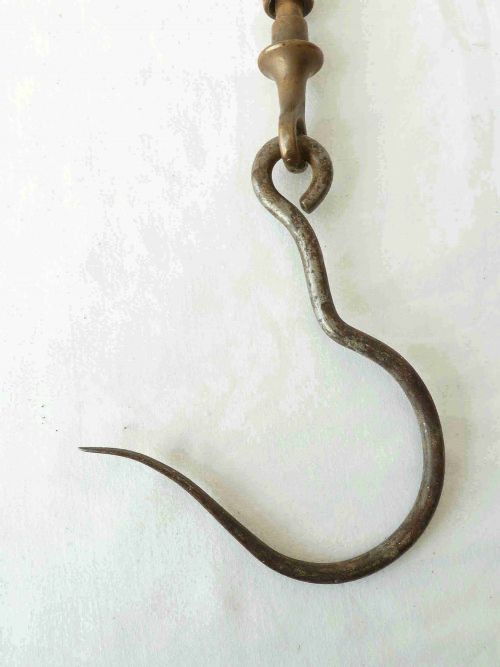 GEORGIAN MEAT ROASTING TRAMMEL ADJUSTABLE HOOK BRASS WROUGHT IRON POT HANGER HEARTH - ADDITIONAL PHOTO 1