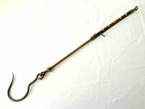 GEORGIAN MEAT ROASTING TRAMMEL ADJUSTABLE HOOK BRASS WROUGHT IRON POT HANGER HEARTH - ADDITIONAL PHOTO 2