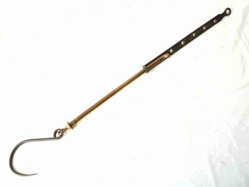 GEORGIAN MEAT ROASTING TRAMMEL ADJUSTABLE HOOK BRASS WROUGHT IRON POT HANGER HEARTH - ADDITIONAL PHOTO 2