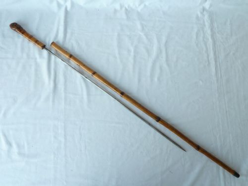 CHINESE BAMBOO SWORD WALKING STICK CANE STEEL BLADE - ADDITIONAL PHOTO 4