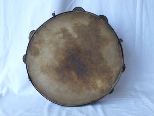 VICTORIAN PAINTED TAMBOURINE ENGLISH PERCUSSION DRUM MUSICAL INSTRUMENT - ADDITIONAL PHOTO 3