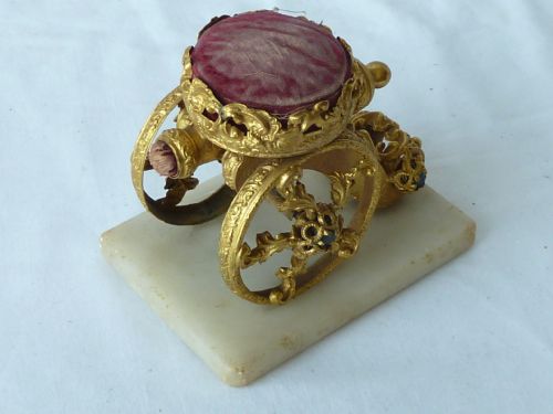 CANNON GILT BRASS PIN CUSHION JEWELLED STAND PALAIS ROYAL FRENCH - ADDITIONAL PHOTO 3