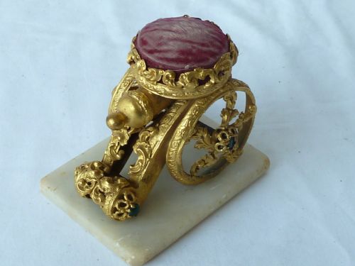 CANNON GILT BRASS PIN CUSHION JEWELLED STAND PALAIS ROYAL FRENCH - ADDITIONAL PHOTO 4