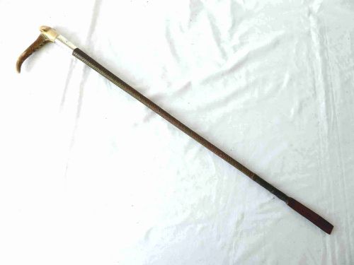 1909 SILVER SWAINE ADENEY LONDON FOX HUNTING CROP WHIP LEATHER STAG ANTLER - ADDITIONAL PHOTO 1