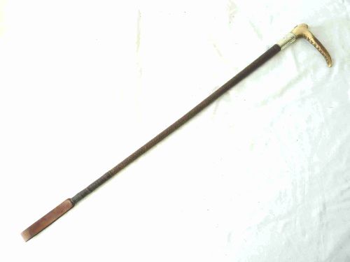 1909 SILVER SWAINE ADENEY LONDON FOX HUNTING CROP WHIP LEATHER STAG ANTLER - ADDITIONAL PHOTO 2