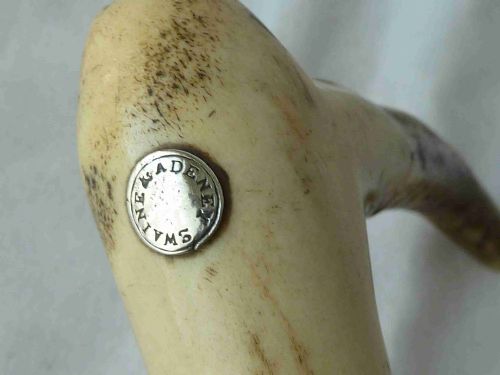 1909 SILVER SWAINE ADENEY LONDON FOX HUNTING CROP WHIP LEATHER STAG ANTLER - ADDITIONAL PHOTO 5