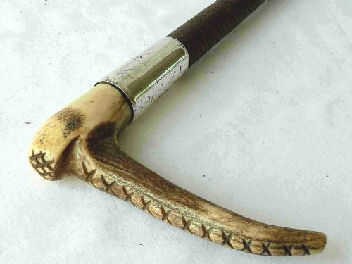 1909 SILVER SWAINE ADENEY LONDON FOX HUNTING CROP WHIP LEATHER STAG ANTLER - ADDITIONAL PHOTO 6