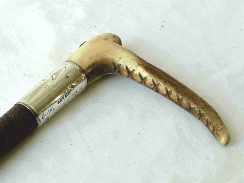 1909 SILVER SWAINE ADENEY LONDON FOX HUNTING CROP WHIP LEATHER STAG ANTLER - ADDITIONAL PHOTO 7
