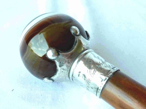BANDED AGATE BALL 1890 SILVER HANDLE WALKING STICK CANE HALLMARKED VICTORIAN - ADDITIONAL PHOTO 4
