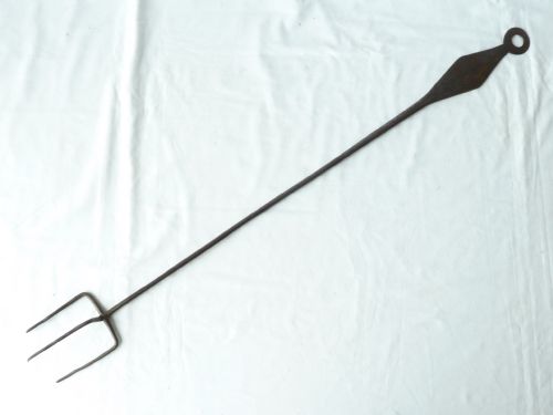 WELSH GEORGIAN STEEL TOASTING FORK SKEWER HOOK HOLDER HANGER BRASS INLAY SAME MAKER - ADDITIONAL PHOTO 3