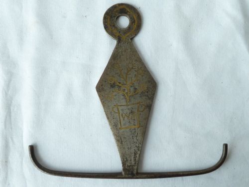 WELSH GEORGIAN STEEL TOASTING FORK SKEWER HOOK HOLDER HANGER BRASS INLAY SAME MAKER - ADDITIONAL PHOTO 8