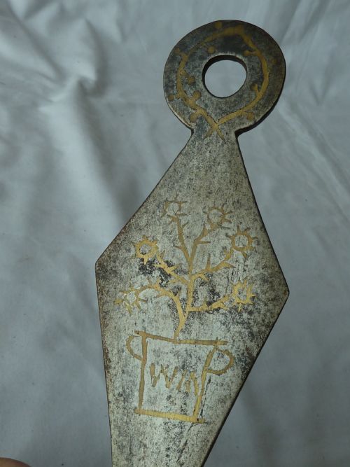 WELSH GEORGIAN STEEL TOASTING FORK SKEWER HOOK HOLDER HANGER BRASS INLAY SAME MAKER - ADDITIONAL PHOTO 11