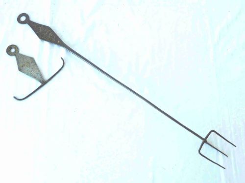 welsh georgian steel toasting fork skewer hook holder hanger brass inlay same maker - CATEGORY: ANTIQUE METAL - DATED GEORGIAN