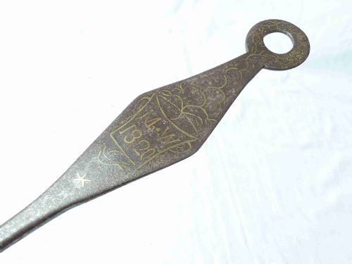 WELSH GEORGIAN STEEL TOASTING FORK SKEWER HOOK HOLDER HANGER BRASS INLAY SAME MAKER - ADDITIONAL PHOTO 6