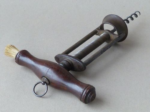 ENGLISH TWO PILLAR STEEL CORKSCREW ROSEWOOD BRUSH ANTIQUE - ADDITIONAL PHOTO 4