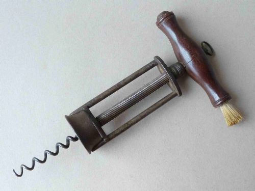 ENGLISH TWO PILLAR STEEL CORKSCREW ROSEWOOD BRUSH ANTIQUE - ADDITIONAL PHOTO 1