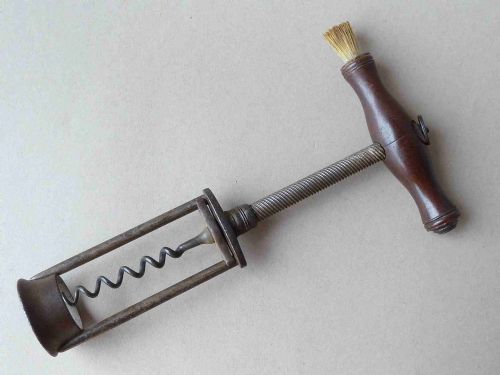 ENGLISH TWO PILLAR STEEL CORKSCREW ROSEWOOD BRUSH ANTIQUE - ADDITIONAL PHOTO 2