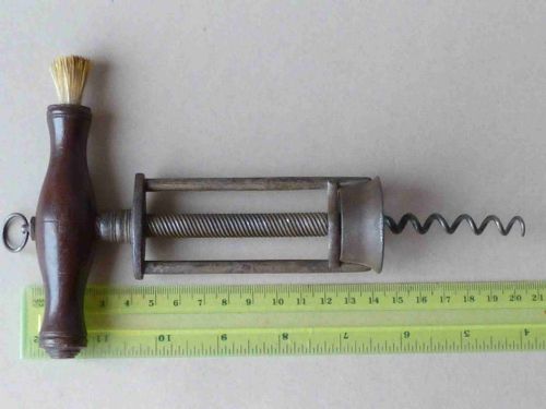 ENGLISH TWO PILLAR STEEL CORKSCREW ROSEWOOD BRUSH ANTIQUE - ADDITIONAL PHOTO 5