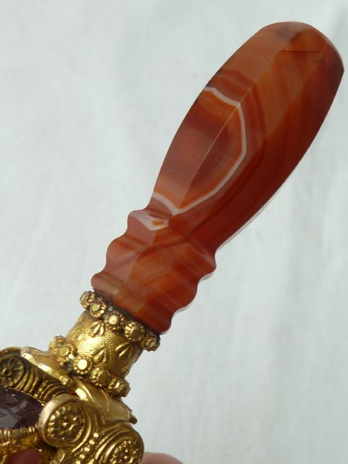 WHEEL SEAL GILT BRASS AGATE GLASS VICTORIAN LETTER WAX INTAGLIO - ADDITIONAL PHOTO 15