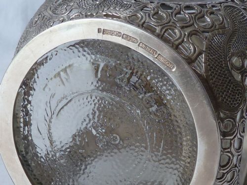 CHINESE EXPORT SILVER OVERLAY DRAGON DIMPLE GLASS DECANTER TACK HING HAIG WHISKY - ADDITIONAL PHOTO 3