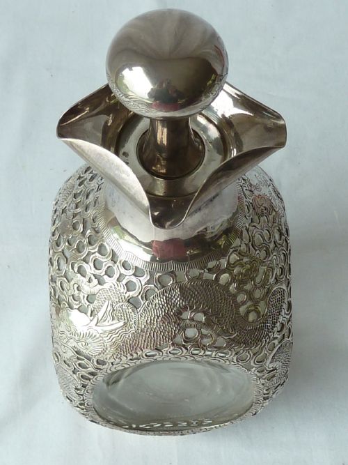 CHINESE EXPORT SILVER OVERLAY DRAGON DIMPLE GLASS DECANTER TACK HING HAIG WHISKY - ADDITIONAL PHOTO 4