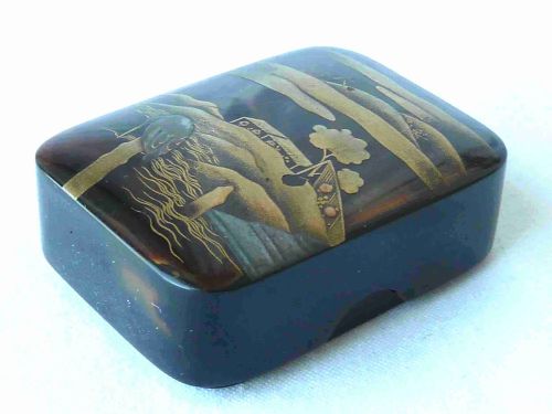 JAPANESE LACQUER DECORATED BOX LANDSCAPE FIGURE BIRD MEIJI PERIOD - ADDITIONAL PHOTO 1