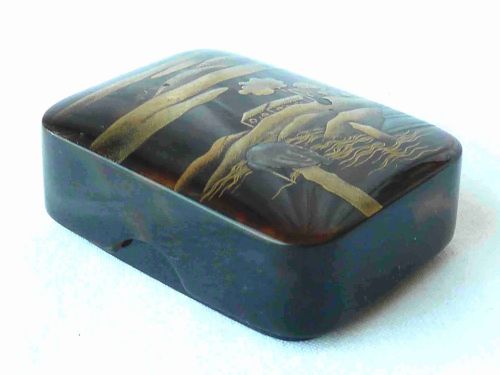 JAPANESE LACQUER DECORATED BOX LANDSCAPE FIGURE BIRD MEIJI PERIOD - ADDITIONAL PHOTO 2
