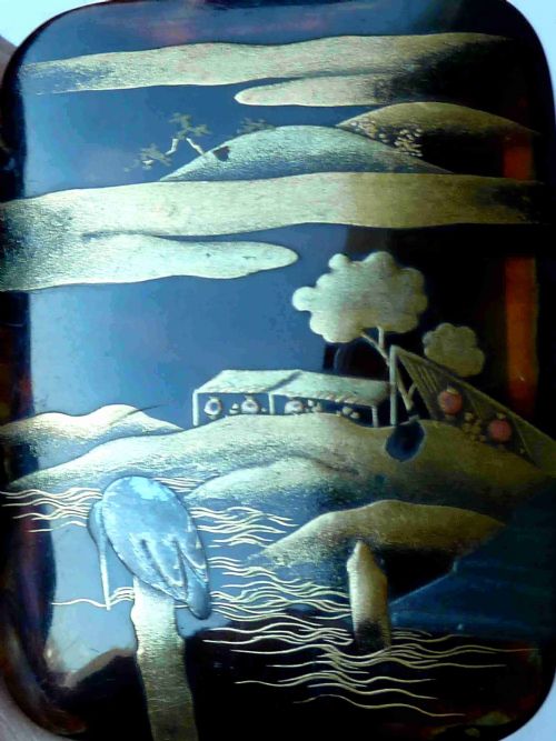 JAPANESE LACQUER DECORATED BOX LANDSCAPE FIGURE BIRD MEIJI PERIOD - ADDITIONAL PHOTO 5